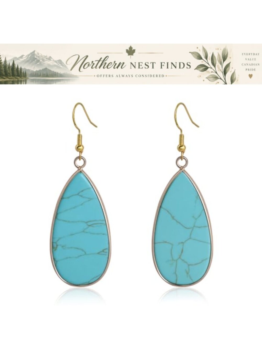 Handmade Turquoise Dangle Earrings Gold 925 Silver Drop Women Jewelry